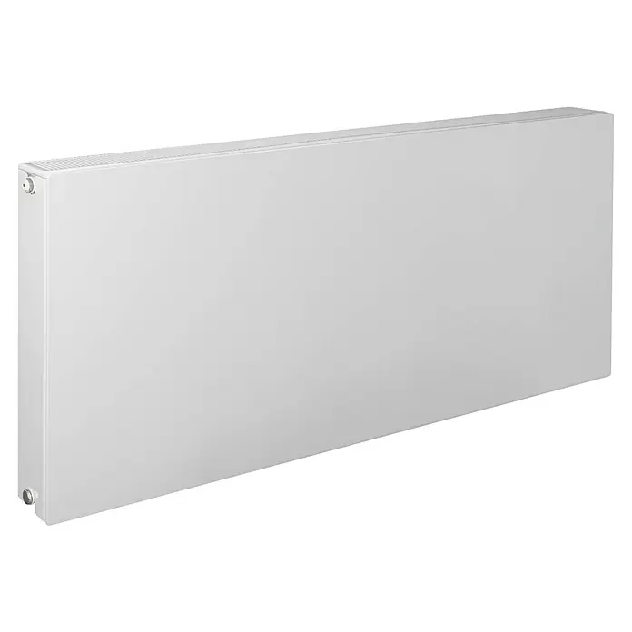 E.C.A. Planheizkörper - B x H: 1.000 x 600 mm, Wärmeleistung bei Vorlauftemperatur von 75 °C (D: 50): 1.642 W, Typ Heizkörper: 22 - Eine Nahaufnahme eines weißen Heizkörpers, der Wärme und Komfort für jeden Raum bietet, mit einem modernen und minimalistischen Design.