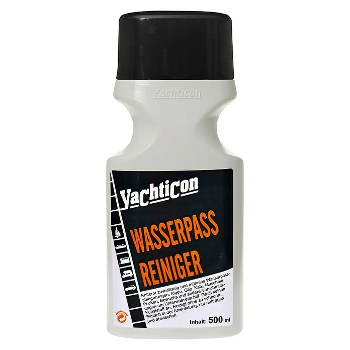 Yachticon Wasserpassreiniger - Flüssig, 500 ml - Flasche Yachticon Wasserpass Reiniger. Entfernt zuverlässig Wasserpass-Ablagerungen, Algen, Gilb, Kalk und Muscheln. Inhalt: 500 ml.