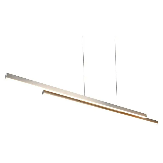 Reality Leuchten LED-Pendelleuchte Odio - 22 W, L x B x H: 8,5 x 110 x 150 cm, Nickel, Warmweiß - Moderne LED-Pendelleuchte mit zwei linearen Lichtelementen in stilvollem Design. Hängt an dünnen Seilen von der Decke.