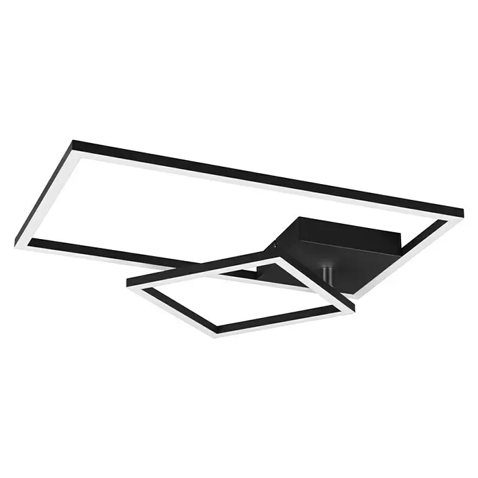 Reality Leuchten LED-Deckenleuchte Padella - 25 W, L x B x H: 37 x 63,5 x 7,5 cm, Schwarz, Neutralweiß - Moderne schwarz-weiße Deckenleuchte mit sich kreuzenden rechteckigen Rahmen.