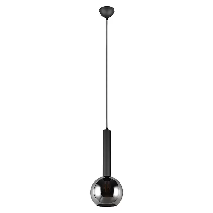 Trio Leuchten Pendelleuchte Clayton - 1 Stk., 28 W, Chrom, Schwarz, E27 - Mattschwarze Pendelleuchte mit langem Kabel und reflektierendem Chrom-Ellipsenschirm.