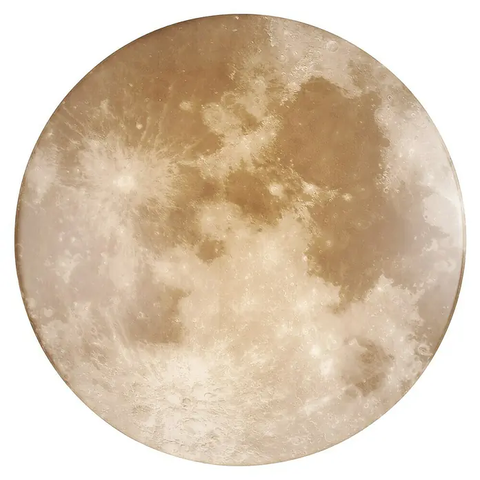 Reality Leuchten LED-Deckenleuchte rund Moonika - 15 W, Ø x H: 37 x 8,5 cm, Weiß/Grau, Warmweiß - Eine Nahaufnahme des Vollmonds, die die Krater und Mare auf seiner Oberfläche zeigt. Das Produkt ist ein detailliertes Mondbild.