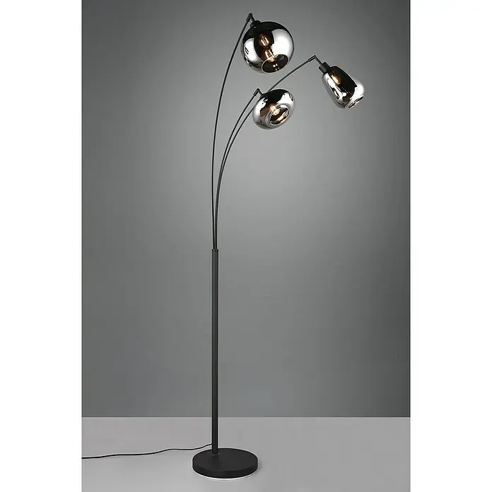 Trio Leuchten Lumina Stehleuchte - 30 W, Höhe: 200 cm, Schwarz, Chrom, E14 - Elegante Stehlampe mit drei schimmernden Glaskugeln, die ein modernes Ambiente in jeden Raum bringt. Die schlanke, schwarze Basis sorgt für Stabilität.