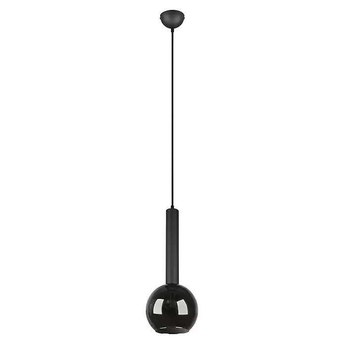 Trio Leuchten Pendelleuchte Clayton - 1 Stk., 28 W, Chrom, Schwarz, E27 - Schwarze Pendelleuchte mit zylindrischem Körper und ovalem Rauchglasschirm.
