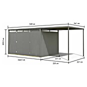 Karibu Gerätehaus Callisto 3 (Außenmaß inkl. Dachüberstand (B x T): 344,5 x 568 cm, Metall, Staubgrau) | BAUHAUS