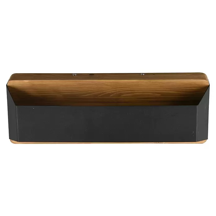 Trio Leuchten LED-Wandleuchte Arino - 13 W, L x B x H: 10 x 35 x 12 cm, Schwarz/Holz, Warmweiß - Rechteckiger Behälter mit dunkelgrauem, strukturiertem Korpus und oberen und unteren Holzakzenten. Schrauben sichtbar.