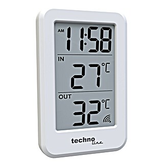 Technoline Thermometer mit Uhrzeit WS 9172 (Digitales Display, Maße Inneneinheit: 70 x 11 x 22 mm, Maße Außeneinheit: 39 x 97 x 25 mm)