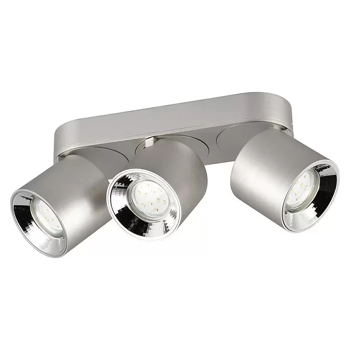 Trio Leuchten Deckenstrahler GUAYANA - 30 W, L x B x H: 8,7 x 27,3 x 12 cm, Nickel, GU10, Anzahl Leuchtmittel: 3 Stk. - Gebürstete silberne LED-Deckenleuchte mit drei verstellbaren Strahlern.