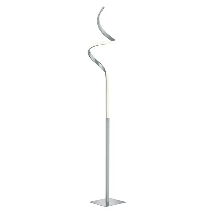 Reality Leuchten Course LED-Stehleuchte - 11 W, Höhe: 145 cm, Nickel, Warmweiß - Moderne silberne LED-Stehleuchte mit gebogenem, spiralförmigem Lichtstreifen und quadratischem Sockel.