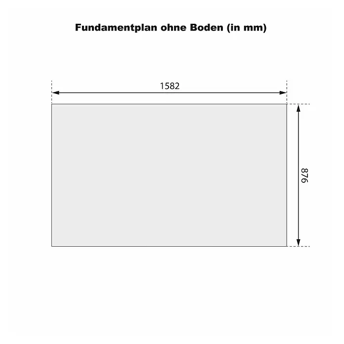 Karibu Fasssauna - L x B x H: 385 x 225 x 229 cm, Ohne Ofen, Mit roten Dachschindeln - Fundamentplan, rechteckig, 1582 mm breit und 876 mm tief, ohne Boden.
