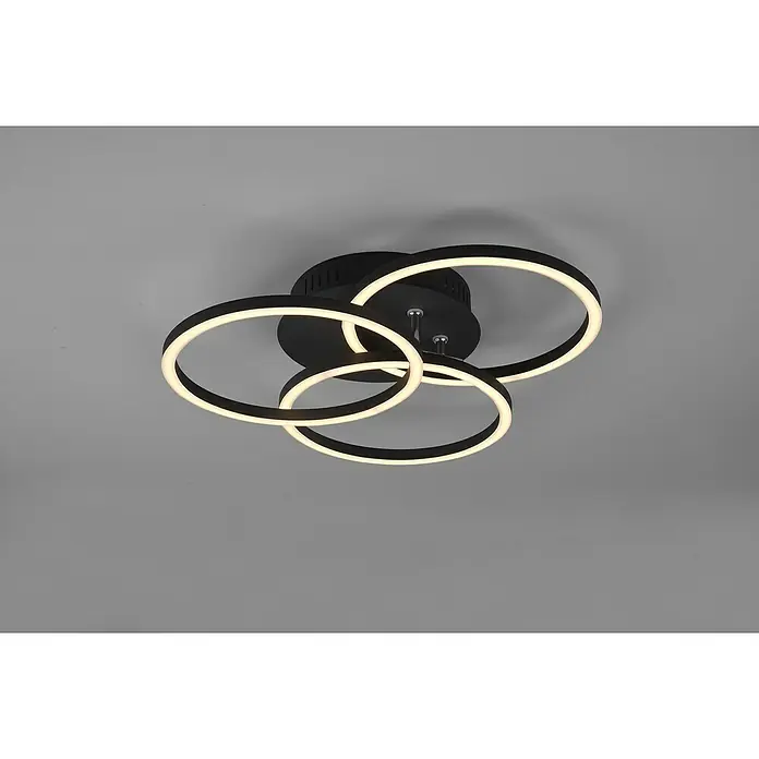 Reality Leuchten LED-Deckenleuchte Circle - 27 W, L x B x H: 43,5 x 43,5 x 9,5 cm, Schwarz, Mehrfarbig - Moderne Deckenleuchte mit drei ineinandergreifenden Ringen, die ein elegantes und helles Ambiente erzeugen. Ideal für zeitgenössische Wohnräume.