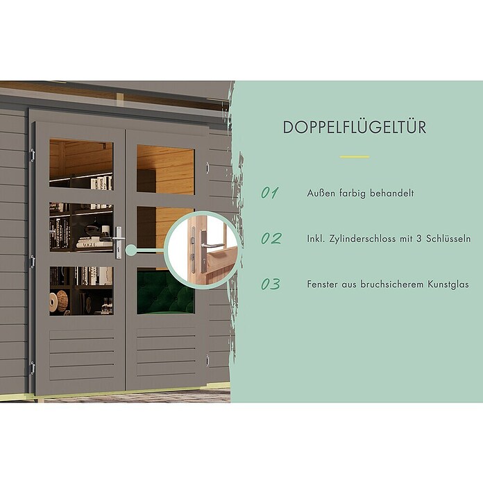 Karibu Gartenhaus Lahar 5 (Außenmaß inkl. Dachüberstand (B x T): 330 x 262 cm, Holz, Terragrau, Ohne Seitendach) | BAUHAUS