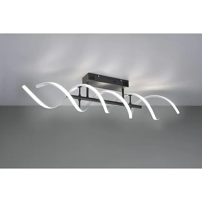 Trio Leuchten Sequence LED-Deckenleuchte - 41 W, L x B x H: 14,5 x 90 x 20,5 cm, Aluminium gebürstet/Schwarz, Mehrfarbig - Moderne LED-Deckenleuchte mit geschwungenen Lichtelementen und schwarzer Halterung, die ein stilvolles Ambiente erzeugt.
