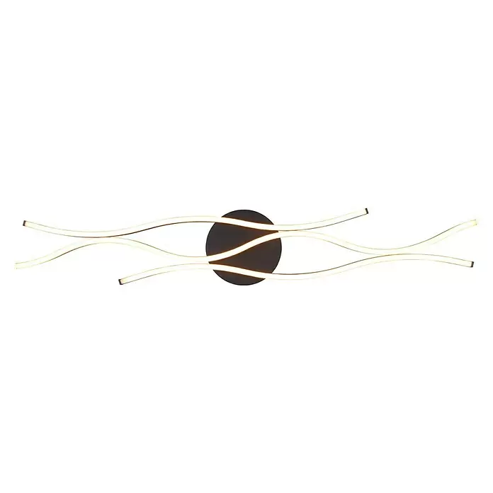 Trio Leuchten Blaze LED-Deckenleuchte - 35 W, L x B x H: 18 x 107,5 x 7 cm, Messing matt/Schwarz, Mehrfarbig - Moderne LED-Wandleuchte mit schwarzem Ovalfuß und drei gewellten, beleuchteten weißen Lichtstreifen.