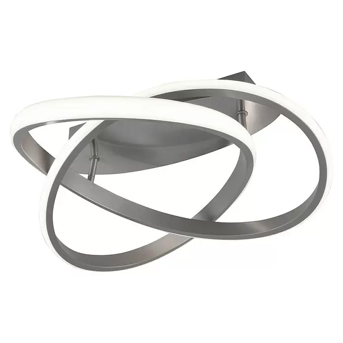 Reality Leuchten Course LED-Deckenleuchte - 18 W, Nickel, Warmweiß - Moderne silberne LED-Deckenleuchte mit verschlungenen Ringen.