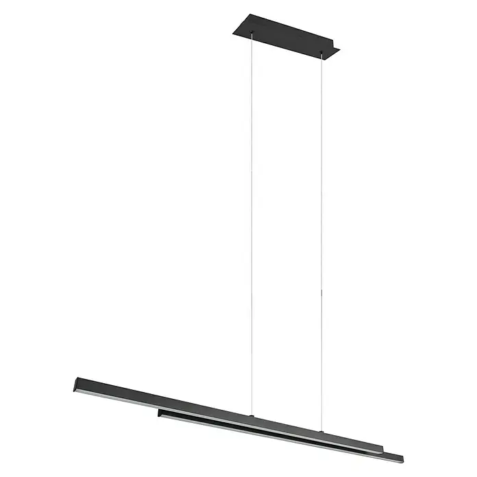 Reality Leuchten LED-Pendelleuchte Odio - 22 W, L x B x H: 8,5 x 110 x 150 cm, Schwarz, Warmweiß - Moderne, schwarze LED-Hängeleuchte mit linearem Design. Die Leuchte hängt an filigranen Seilen von einer rechteckigen Deckenhalterung.