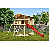 Karibu Kinderspielturm Benjamin (L x B x H: 244 x 198 x 309 cm, Naturbelassen, Mit roter Rutsche) | BAUHAUS