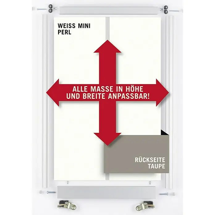 Room Plaza Easy Schiebetür-Bau-Set - Taupe/Weiß Miniperl, Farbe Beschlag: Silber - Schiebetür mit anpassbaren Maßen in Höhe und Breite, Farbe Weiß Mini Perl, Rückseite Taupe.