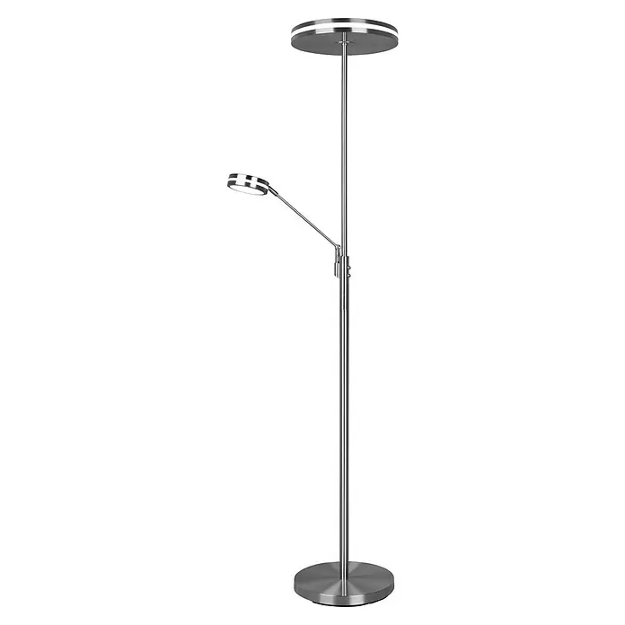 Trio Leuchten Franklin LED-Stehleuchte - 35 W, Höhe: 181 cm, Nickel, Mehrfarbig - Gebürstete Silber LED Stehleuchte mit Deckenfluter und verstellbarem Lese-Arm.