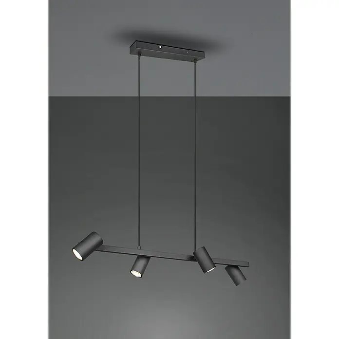Trio Leuchten Marley Pendelleuchte - 140 W, L x B x H: 18 x 80 x 150 cm, Schwarz, GU10, Anzahl Leuchtmittel: 4 Stk. - Moderne Hängelampe mit vier verstellbaren Strahlern in Zylinderform, ideal für stilvolle Beleuchtung.