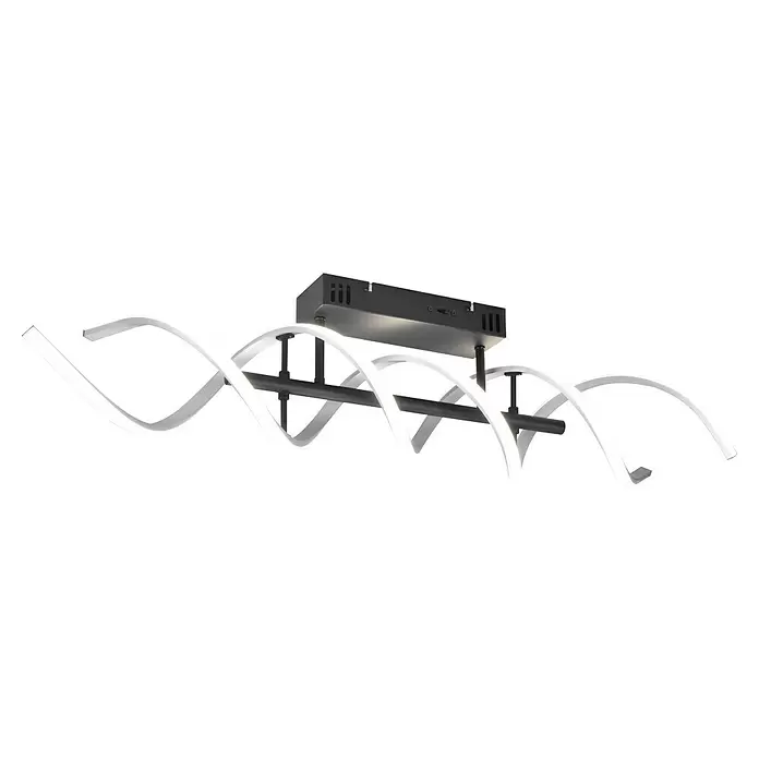 Trio Leuchten Sequence LED-Deckenleuchte - 41 W, L x B x H: 14,5 x 90 x 20,5 cm, Aluminium gebürstet/Schwarz, Mehrfarbig - Moderne schwarze LED-Deckenleuchte mit weißen leuchtenden Spiralelementen.