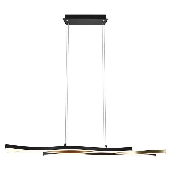 Trio Leuchten Blaze LED-Pendelleuchte - 35 W, L x B x H: 15,5 x 107,5 x 150 cm, Messing matt/Schwarz, Mehrfarbig - Moderne schwarze und goldene, wellenförmige LED-Pendelleuchte, von der Decke abgehängt.