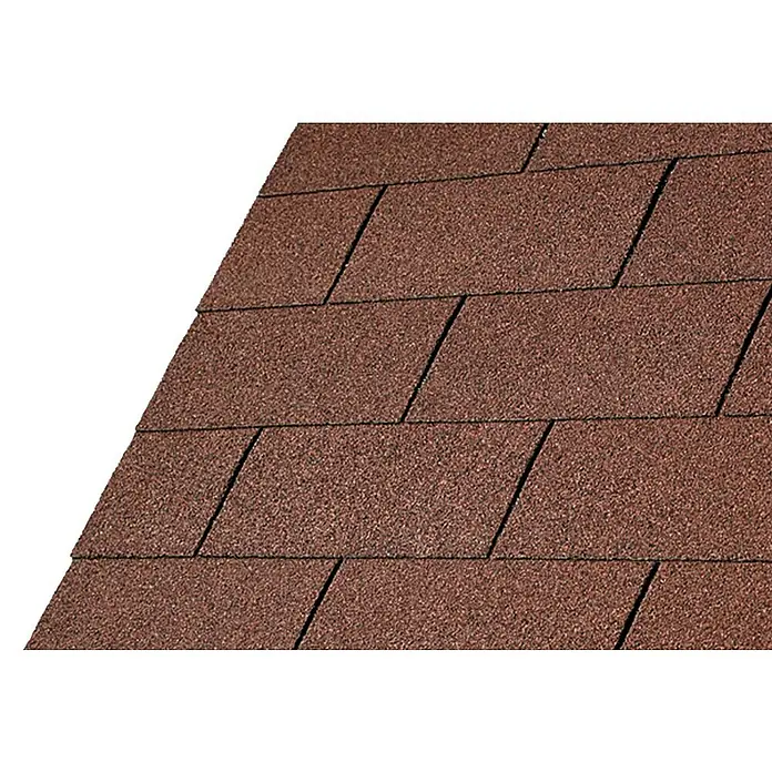 Karibu Fasssauna - L x B x H: 295 x 225 x 229 cm, Ohne Ofen, Mit roten Dachschindeln - Nahaufnahme von braunen Dachschindeln mit einer strukturierten Oberfläche und schwarzen Linien, die ein wiederholendes Muster bilden.