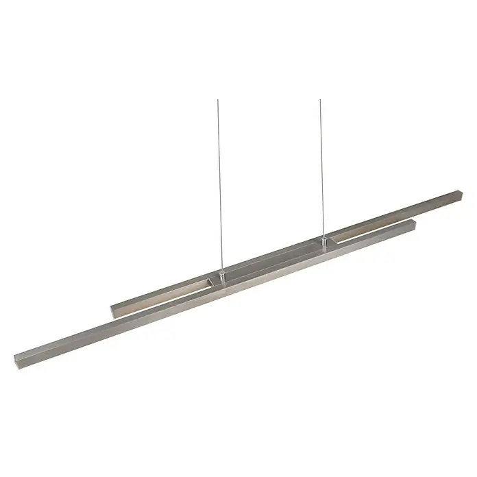 Reality Leuchten LED-Pendelleuchte Odio - 22 W, L x B x H: 8,5 x 110 x 150 cm, Nickel, Warmweiß - Eine moderne LED-Hängeleuchte aus gebürstetem Metall mit einem minimalistischen, linearen Design für stilvolle Innenräume.