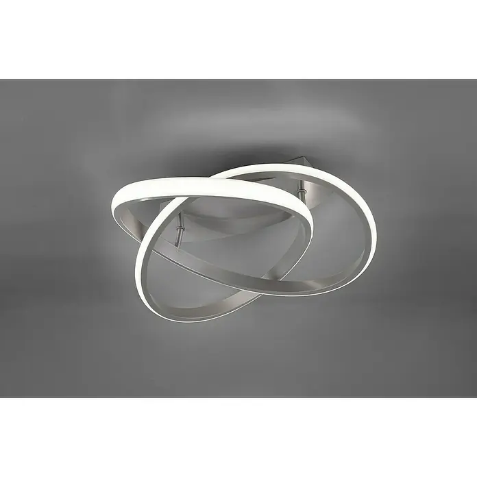 Reality Leuchten Course LED-Deckenleuchte - 18 W, Nickel, Warmweiß - Moderne Deckenleuchte mit verschlungenen Ringen und LED-Beleuchtung für stilvolle Raumakzente. Elegantes Design in Silber und Weiß.