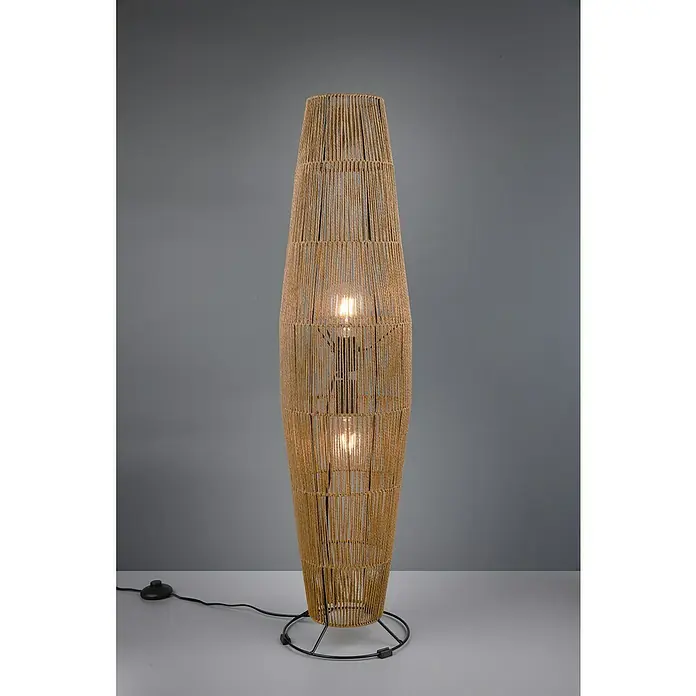 Reality Leuchten Miki Stehleuchte - 80 W, Höhe: 103 cm, Braun, E27 - Stehleuchte mit brauner Seiloptik und schwarzem Fuß. Die Lampe ist ein echter Hingucker für jedes Wohnzimmer.