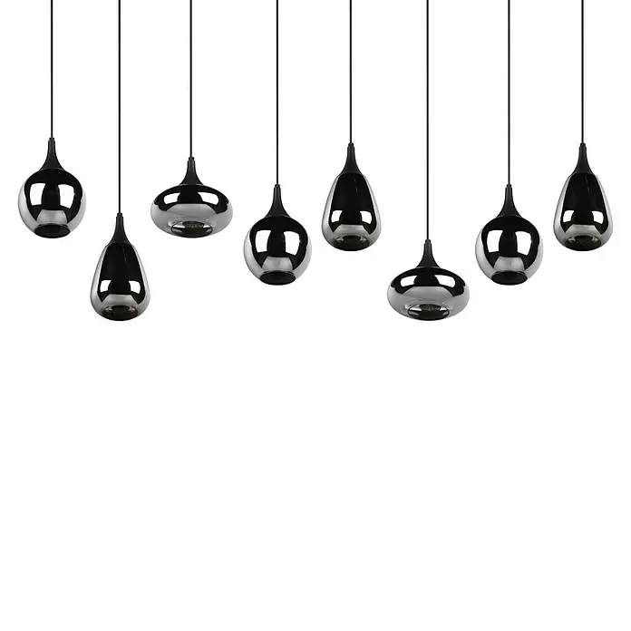 Trio Leuchten Lumina Pendelleuchte8 Stk., 320 W, L x B x H: 34,5 x 121 x 150 cm, Chrom, Schwarz, E14 - Vielfalt an Hängelampen: Eine Kollektion von chromfarbenen Lampen mit unterschiedlichen Formen, die ein modernes und stilvolles Ambiente schaffen.