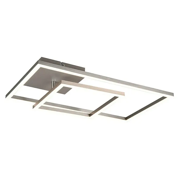 Reality Leuchten LED-Deckenleuchte Padella - 25 W, L x B x H: 37 x 63,5 x 7,5 cm, Nickel, Neutralweiß - Moderne LED-Deckenleuchte mit quadratischem Design. Die Lampe hat einen silbernen Rahmen und gibt ein helles, indirektes Licht ab.