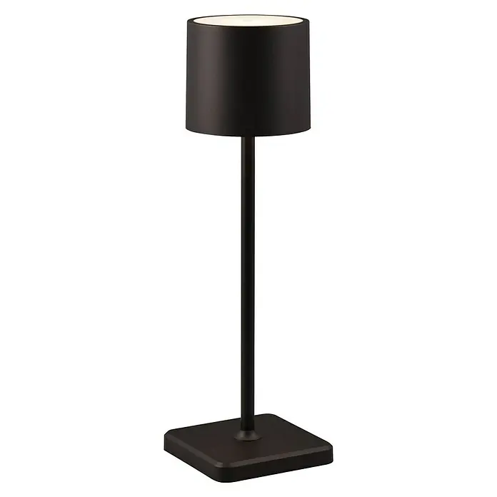 Reality Leuchten Akku-Tischleuchte FERNANDEZ - 1 W, L x B x H: 12,5 x 12,5 x 38 cm, Schwarz, Mehrfarbig - Elegante Tischleuchte in Schwarz. Das Licht ist weich und warm, ideal für gemütliche Abende. Die Lampe hat einen quadratischen Sockel und zylindrischen Lampenschirm.