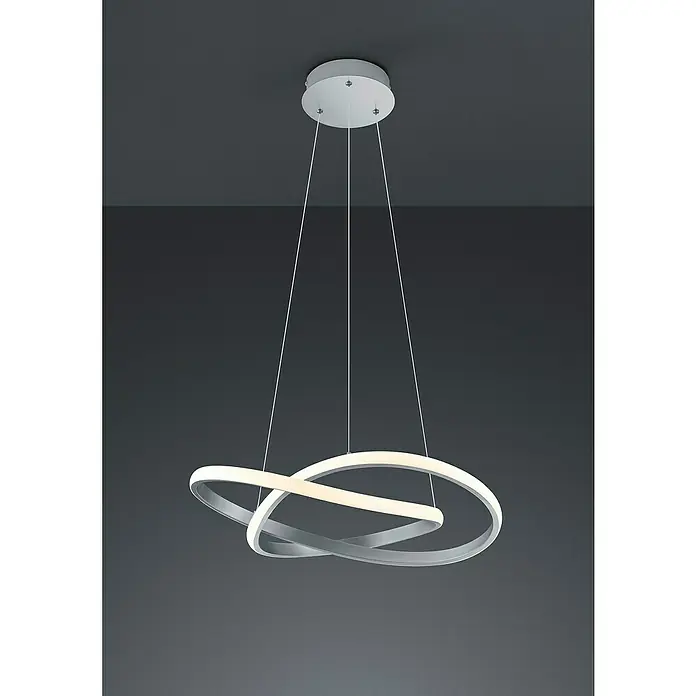 Reality Leuchten Course LED-Pendelleuchte - 27 W, Nickel, Warmweiß - Moderne LED-Hängeleuchte mit zwei ineinander verschlungenen Ringen und minimalistischem Design, ideal für stilvolle Innenräume.