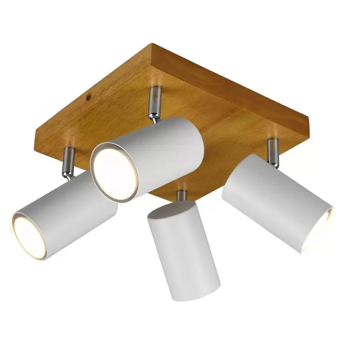 Trio Leuchten Marley Deckenstrahler140 W, L x B x H: 22 x 22 x 16 cm, Weiß/Holz, GU10, 4 Stk.