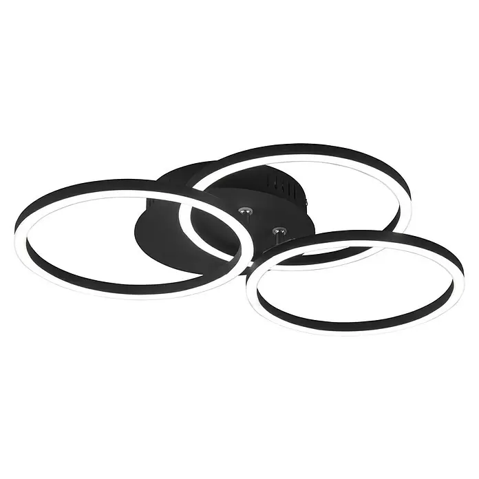 Reality Leuchten LED-Deckenleuchte Circle - 27 W, L x B x H: 43,5 x 43,5 x 9,5 cm, Schwarz, Mehrfarbig - Moderne schwarze Deckenleuchte mit verschlungenen, beleuchteten weißen LED-Ringen.