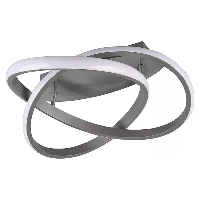 Reality Leuchten Course LED-Deckenleuchte - 18 W, Nickel, Neutralweiß - Moderne abstrakte LED-Deckenleuchte mit ineinander verschlungenen grauen Metallringen und weißen Lichtdiffusoren.