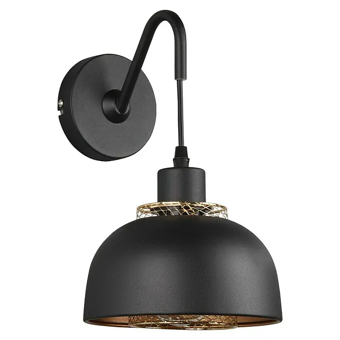Reality Leuchten Punch Wandleuchte - 40 W, L x B x H: 24 x 18 x 30 cm, Schwarz/Gold, E27 - Elegante schwarze Wandleuchte mit goldfarbenem Detail. Ideal für stilvolle Innenräume.
