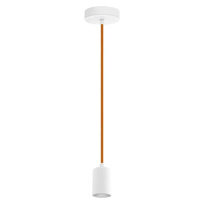 Eglo Lámpara colgante redonda Yorth - 60 W, Ø x Al: 10 x 200 cm, Multicolor, E27 - Primer plano de una lámpara colgante moderna con un casquillo blanco y cable naranja, ideal para interiores elegantes.