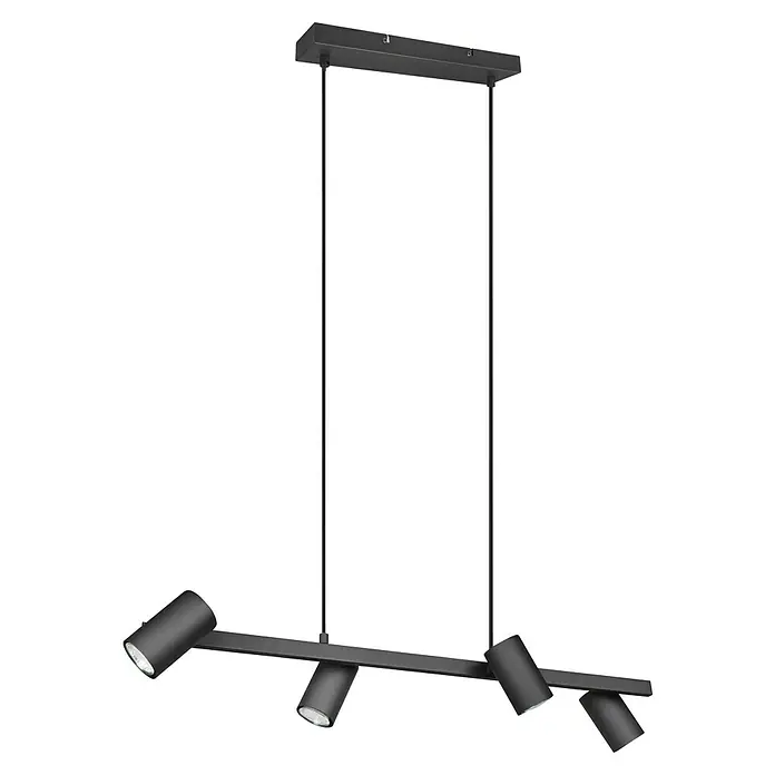Trio Leuchten Marley Pendelleuchte - 140 W, L x B x H: 18 x 80 x 150 cm, Schwarz, GU10, Anzahl Leuchtmittel: 4 Stk. - Moderne schwarze Hängelampe mit vier Strahlern. Das schlanke Design und die gerichtete Beleuchtung machen sie ideal für Esszimmer oder Küchen.