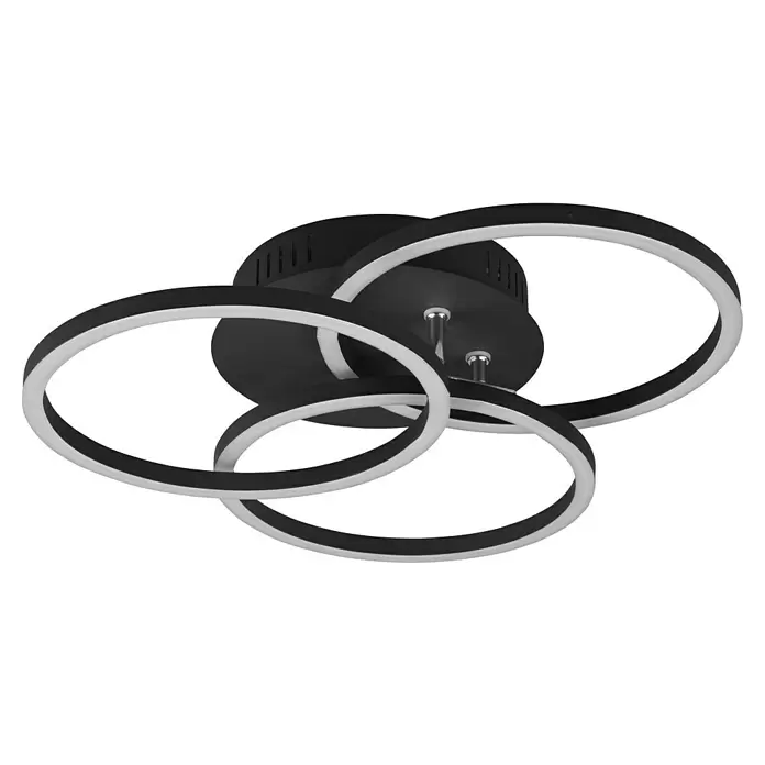Reality Leuchten LED-Deckenleuchte Circle - 27 W, L x B x H: 43,5 x 43,5 x 9,5 cm, Schwarz, Mehrfarbig - Moderne schwarze LED-Deckenleuchte mit drei ineinandergreifenden Ringen und weißen Lichtstreifen.