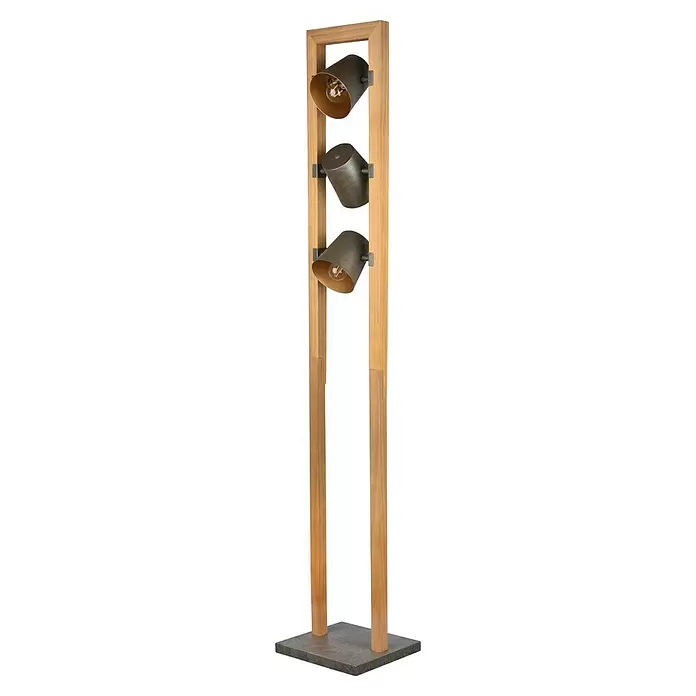 Trio Leuchten Bell Stehleuchte - 75 W, Höhe: 150 cm, Nickel-antik/Holz, E14 - Hohe Stehleuchte aus Holz mit drei verstellbaren dunklen Metallstrahlern und einer stabilen dunklen Basis.