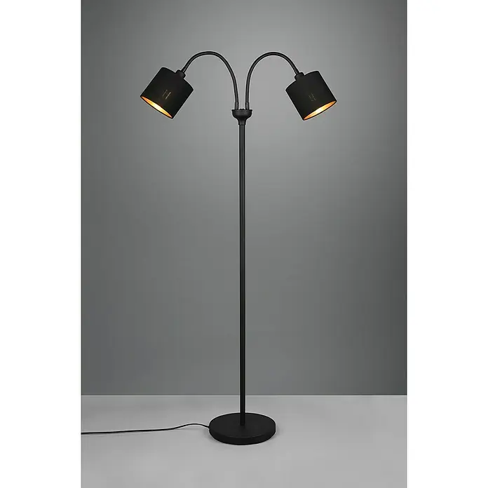 Reality Leuchten Tommy Stehleuchte - 80 W, Höhe: 130 cm, Schwarz/Gold, E14, 2 Stk. - Elegante schwarze Stehlampe mit zwei verstellbaren Lampenschirmen, die ein warmes Licht verbreiten und eine stilvolle Atmosphäre schaffen.