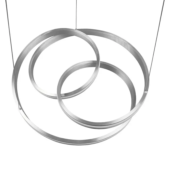 Trio Leuchten Nuria LED-Pendelleuchte rund - 60 W, Ø x H: 60 x 150 cm, Nickel, Mehrfarbig - Schwebende Ringe: Moderne Deckenleuchte mit ineinander verschlungenen, silberfarbenen Ringen, die ein elegantes Lichtdesign erzeugt.