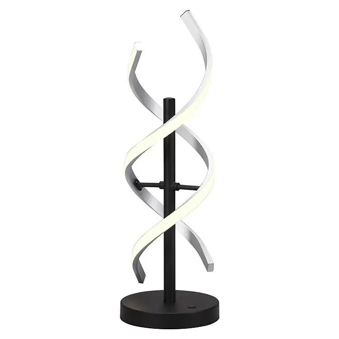 Trio Leuchten Sequence LED-Tischleuchte - 20 W, Aluminium gebürstet/Schwarz, Mehrfarbig - Moderne schwarze Tischlampe mit zwei ineinander verschlungenen, leuchtenden weißen LED-Spiralen.