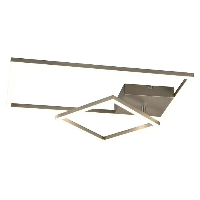 Reality Leuchten LED-Deckenleuchte Padella - 25 W, L x B x H: 37 x 63,5 x 7,5 cm, Nickel, Neutralweiß - Moderne LED Deckenleuchte mit rechteckigem und quadratischem Design in gebürstetem Nickel für stilvolle Innenraumbeleuchtung.