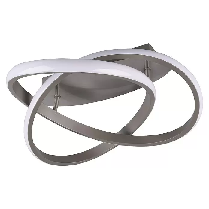 Reality Leuchten Course LED-Deckenleuchte - 18 W, Nickel, Warmweiß - Moderne LED-Deckenleuchte mit weißen, leuchtenden, sich kreuzenden Ringen und gebürstetem Silberfinish.