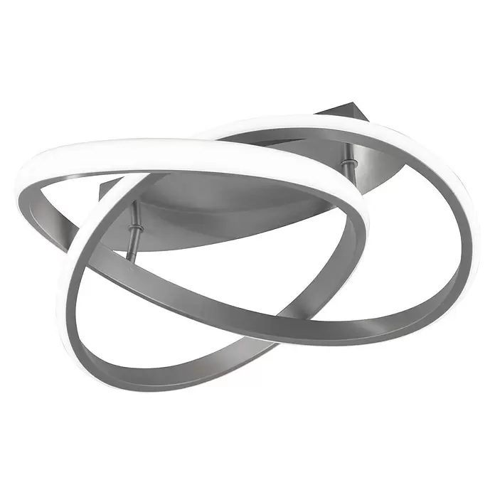 Reality Leuchten Course LED-Deckenleuchte - 18 W, Nickel, Neutralweiß - Moderne graue LED-Deckenleuchte mit ineinander verschlungenen beleuchteten weißen Ringen.