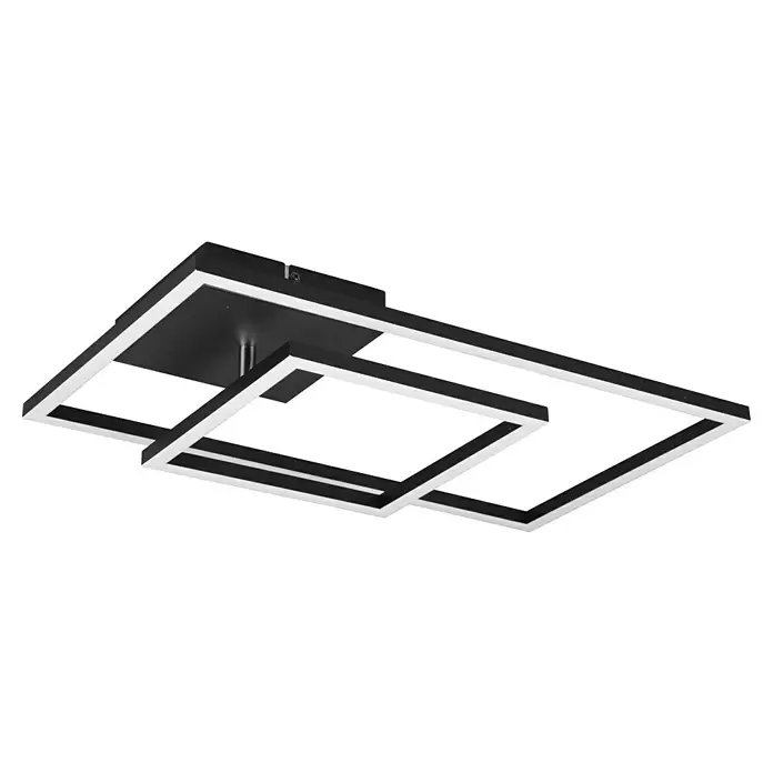 Reality Leuchten LED-Deckenleuchte Padella - 25 W, L x B x H: 37 x 63,5 x 7,5 cm, Schwarz, Neutralweiß - Moderne schwarze LED-Deckenleuchte mit geometrischem Design aus zwei verbundenen Quadraten.