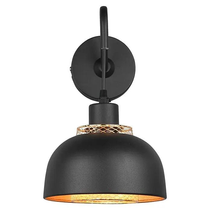 Reality Leuchten Punch Wandleuchte - 40 W, L x B x H: 24 x 18 x 30 cm, Schwarz/Gold, E27 - Schwarze Wandleuchte mit goldenem Gitter oben und unten für warmes Licht. Stilvolle Beleuchtung für jeden Raum.